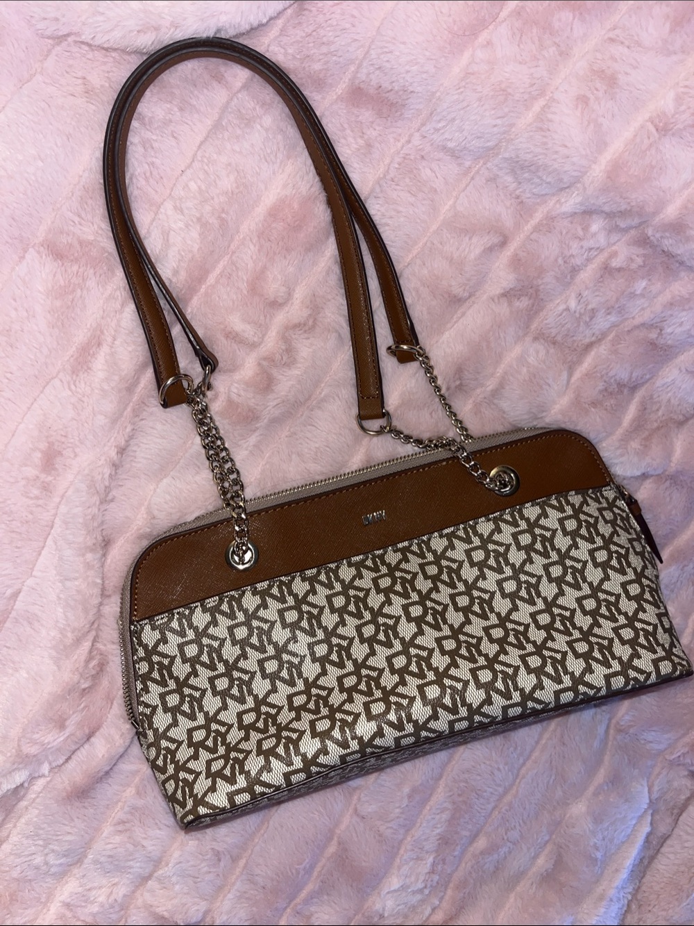 Brown Monogram Shoulder Bag with Chain Straps